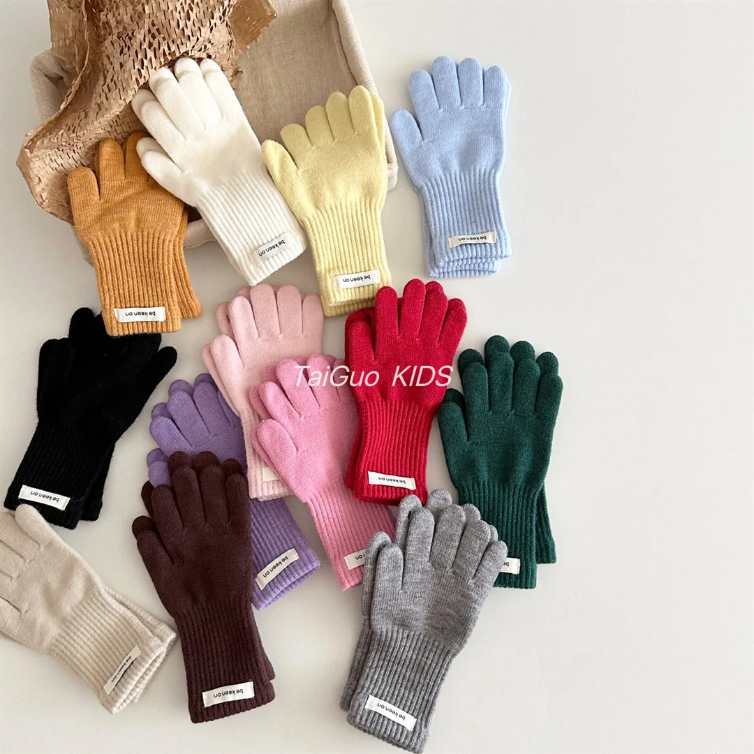 New Fashion Baby Solid Color Touch Screen Knitted Gloves Girls Winter Gloves Warm Gloves Solid Work Gloves Mittens