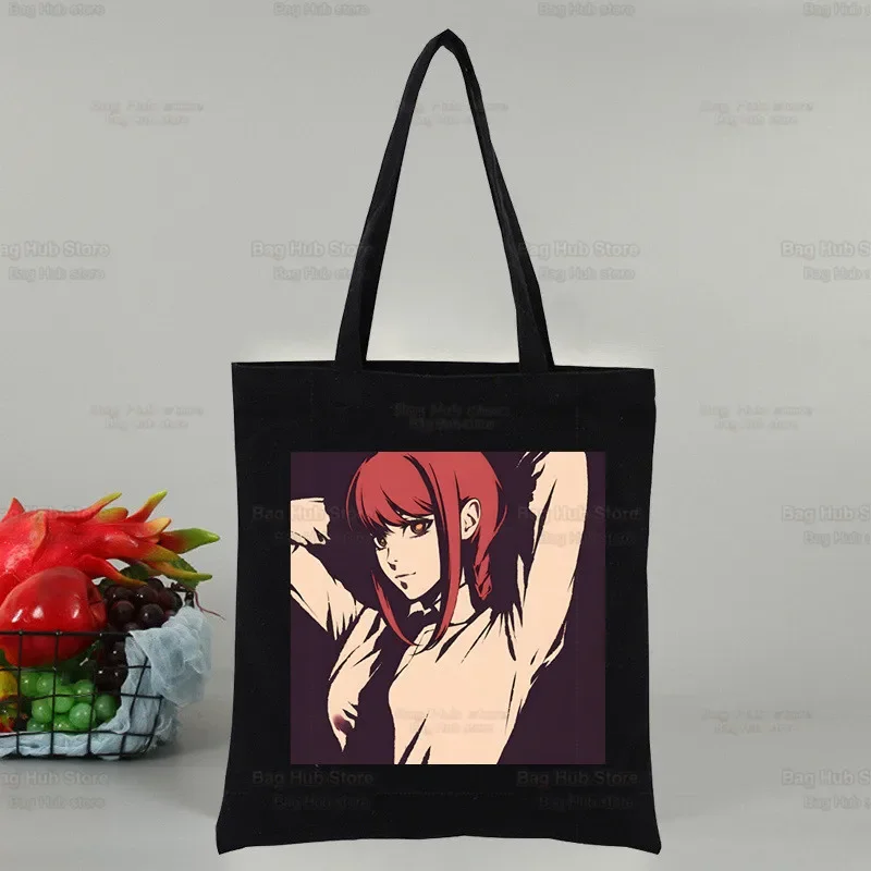 

Chainsaw Man Makima Women's Shopper Bag Canvas Pochita Cartoon Tote Shoulder Bags Anime Shopping Bag Black Cloth Handbags Eco