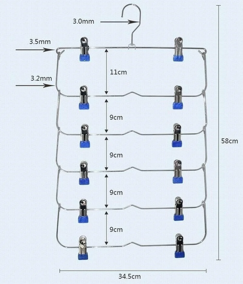 6-laags kleerhangers Meerlaagse rokbroekhanger voor broeken Antislip metalen hangerclips Kledingopbergrekhouder