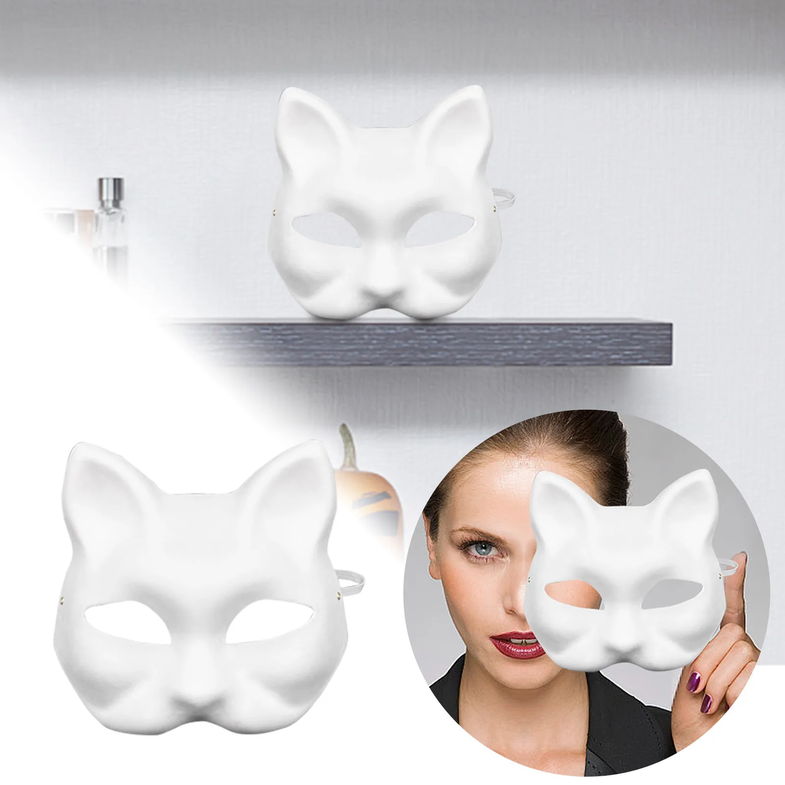 Handgeschilderde Kat Vos Masker Maskerade Halloween Festival Cosplay Prop Japanse Masker Half Gezicht Anime Demon Moordenaar