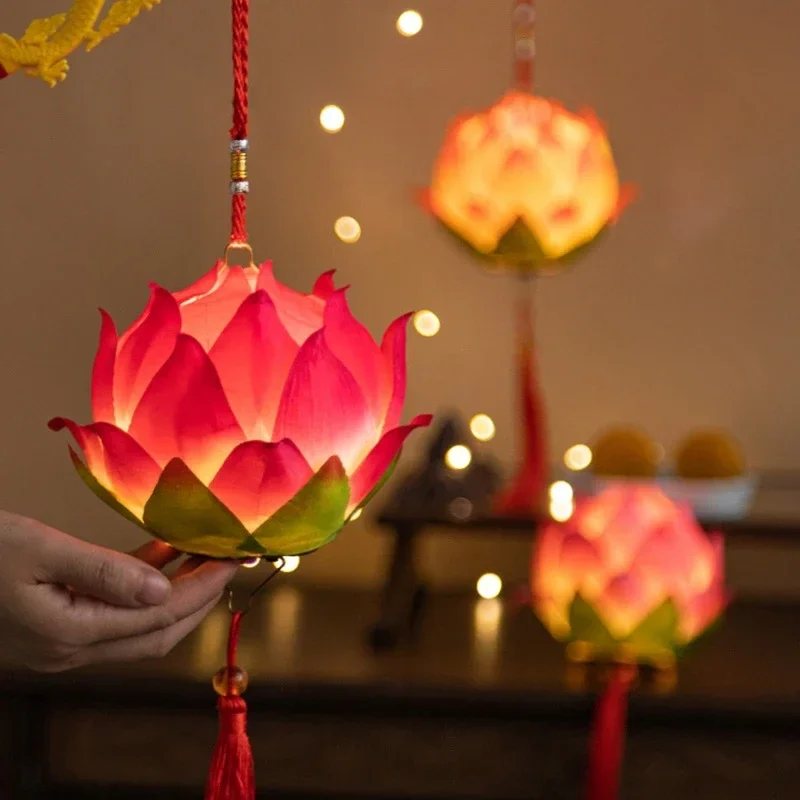 2024 New Mid-Autumn Festival Lotus Lantern Hand Held incandescente Light Lotus Lantern Chinese Festive Atmosphere Decoration Prop