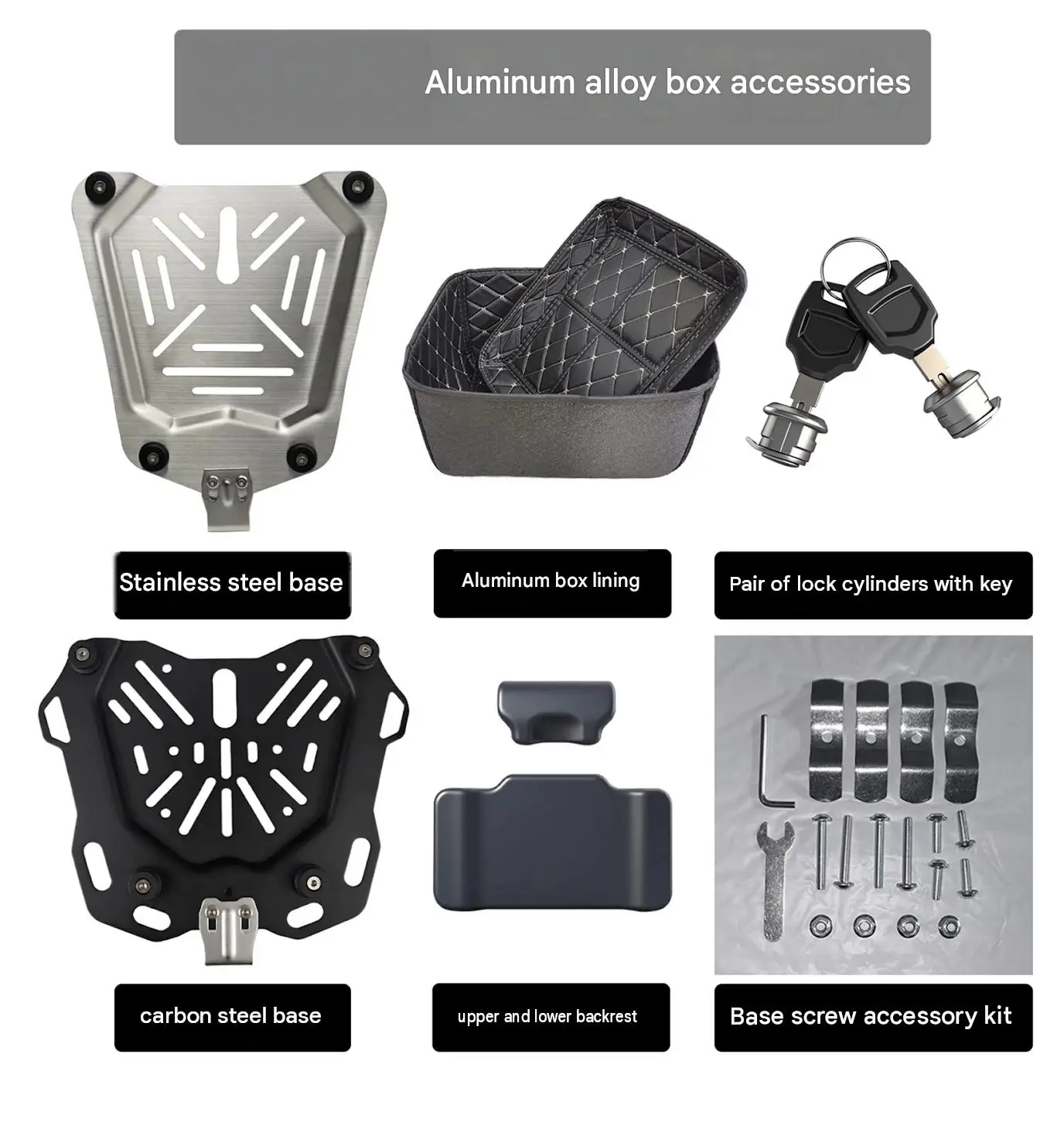 Multi‑Size Aluminum Trunk Accessories Base Lock Inner Liner Hinge Corner Protector Full Hardware Set For 36‑65L Motorcycle Stora