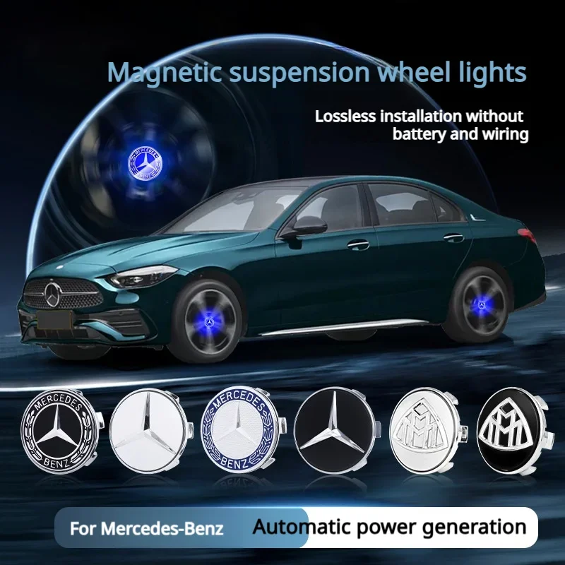 4PC/Set Mercedes Benz Magnetic Suspension Wheel Hub Caps LED Illuminated Lights  Upgrade Wheel Center Caps