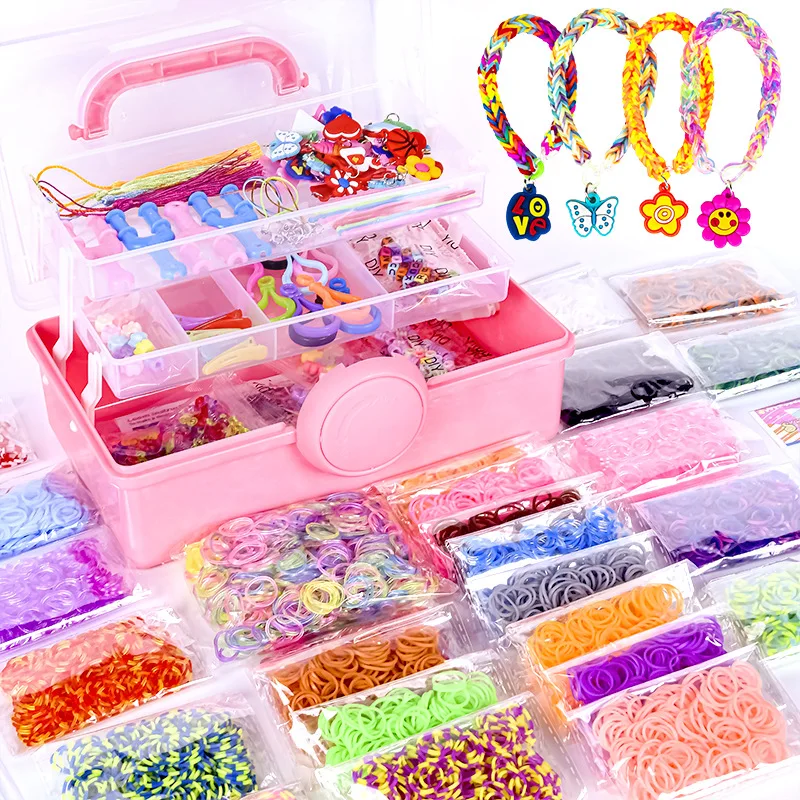 3 Layers 6000pcs Colorful Craft Rubber Bands Set with full accessory Diy Woven Bracelet Making Supplies Christmas Kids Toys Gift