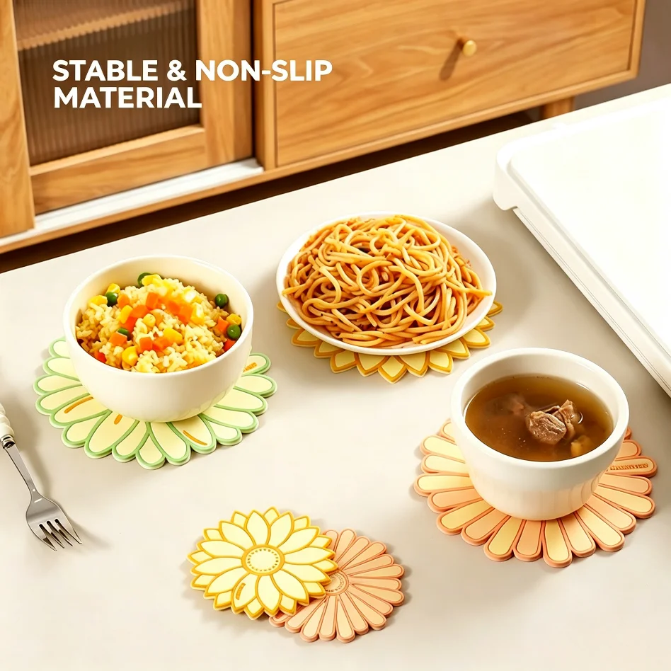 Ins Floral Sunflower Silicone Coaster Non-slip Heat Insulation Cup Bowl Mat Home Kitchen Table Decor