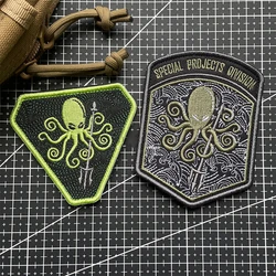 Green Trident Octopus Embroidery Patch Special Projects Division Short Bladed Tactical Badges for Clothes Combat Emblem Applique