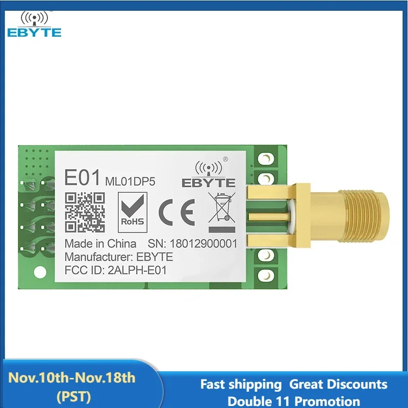 nRF24L01P 2.4GHz PA LNA 20dBm Wireless Module SPI Antenna SMA-K Transceiver Receiver Tansmitter EBYTE E01-ML01DP5