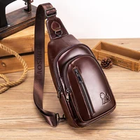 Bolso cruzado de cuero genuino para hombre con piel de vaca en capas, bolso de pecho deportivo moderno y multifuncional