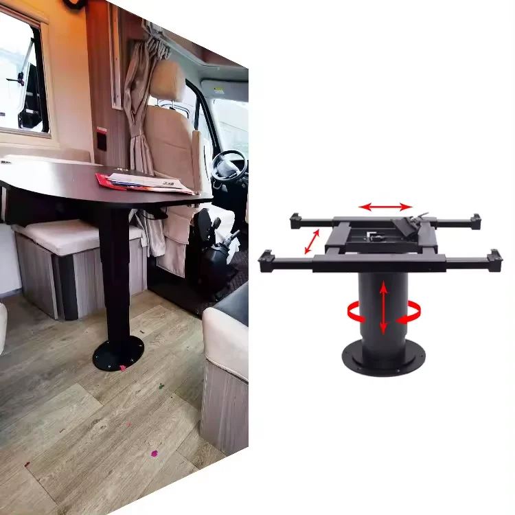 

Pneumatic Raised RV Camper Adjustable Table Legs, Adjustable Height table base, Enables Table Top with Swivel and Slide Function