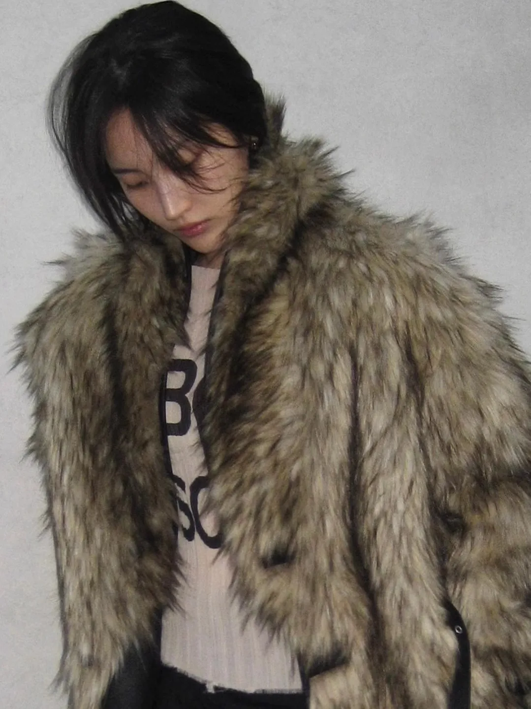 

Soft FUR Dyed Tip Artificial Fur Jaet Y2K Suit Two-Sided Wear Leather Coat Thi Outerwear Long Sve Street Sle