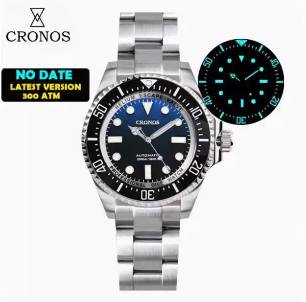 

CRONOS Men Automatic Watch Military Mechanical Wristwatch Sapphire Diver 2000M Waterproof BGW-9 Luminous PT5000 Ceramic Bezel