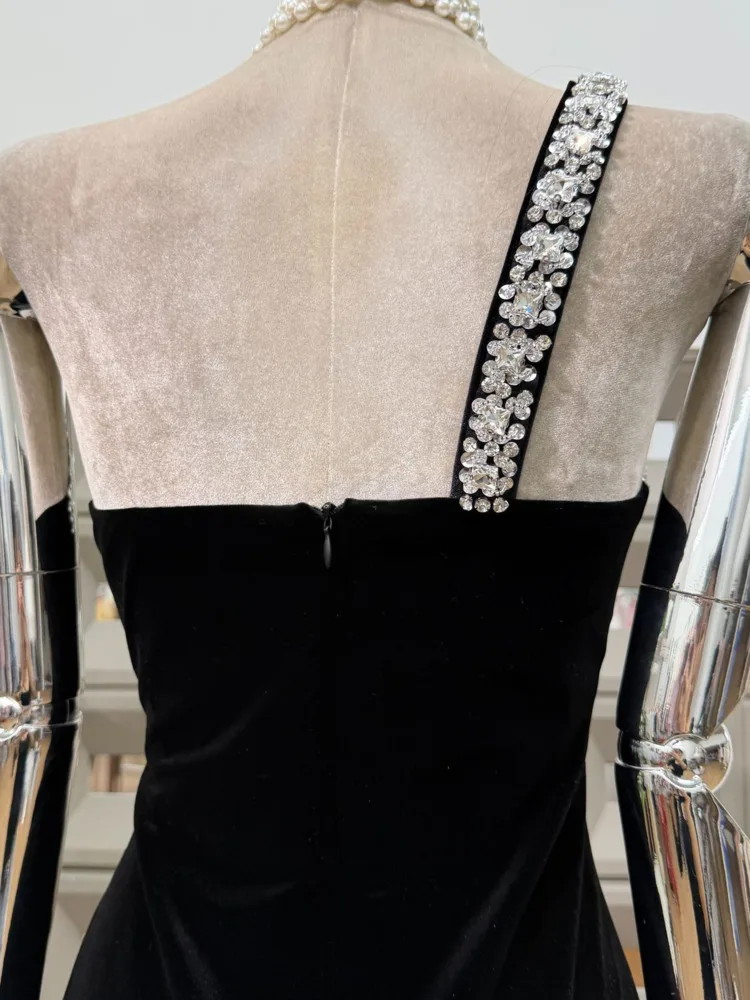 DFDG Women’s One Shoulder Strapless Velvet Dress Sexy Elegant Slimming Bodycon Evening 2025 Spring Summer Holiday Party dress