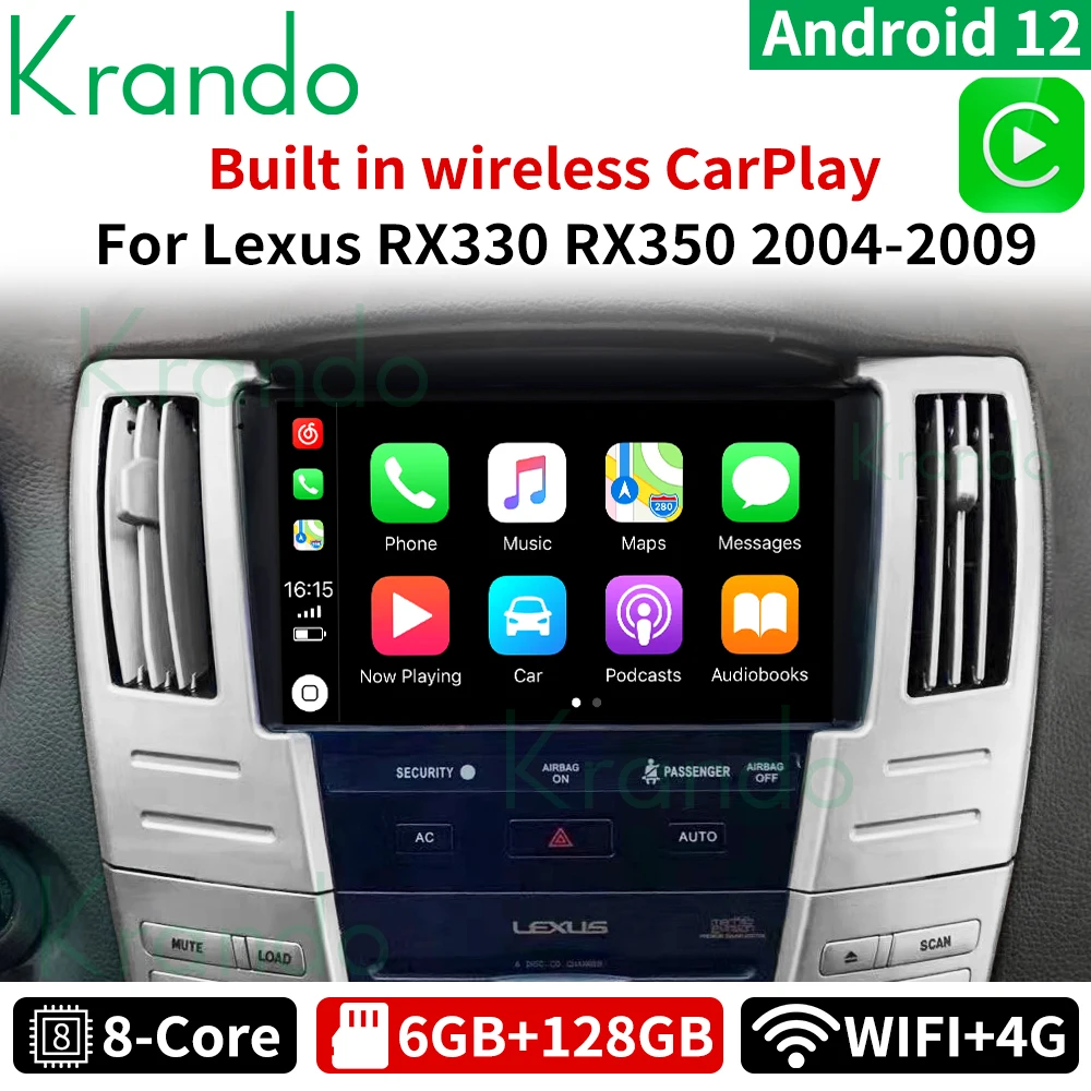 

Krando Android12.0 9'' Car Radio For Lexus RX330 RX350 RX400 2004-2009 Wireless Carplay Navigation GPS DVD Multimedia Player