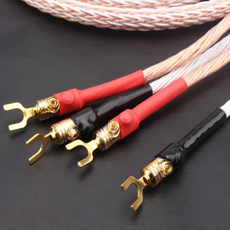 Para kabli głośnikowych Hifi 8TC OCC Wire Self Locking Gold Banana Plug, Y Spade Jack, Hi-end Speaker Wire Amplifier Player