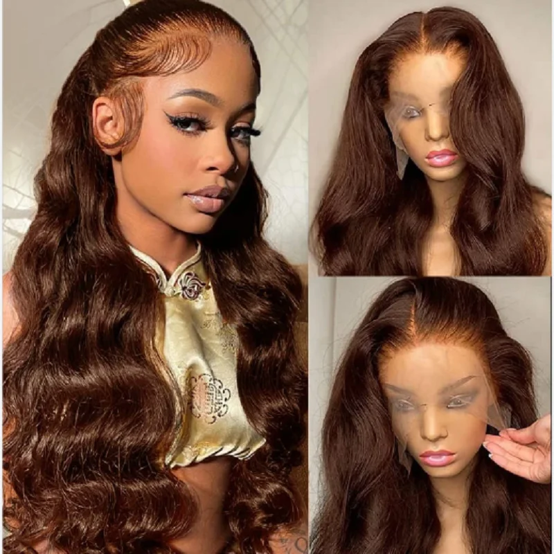 Dark Brown Preplucked 26Inch 180Density Body Wave 5x5 Silk Base Jewish Human BabyHair HD Lace Wig European Hair Glueless