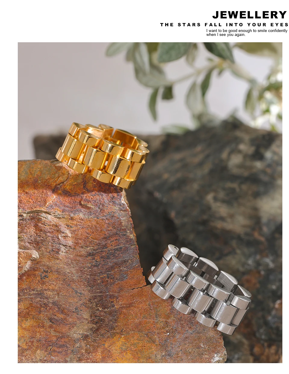 Yhpup Neuer wasserdichter Edelstahl-Ketten-Fingerring, personalisierte Metallstruktur, rostfrei, Charm, Modeschmuck für Frauen – Detail 11