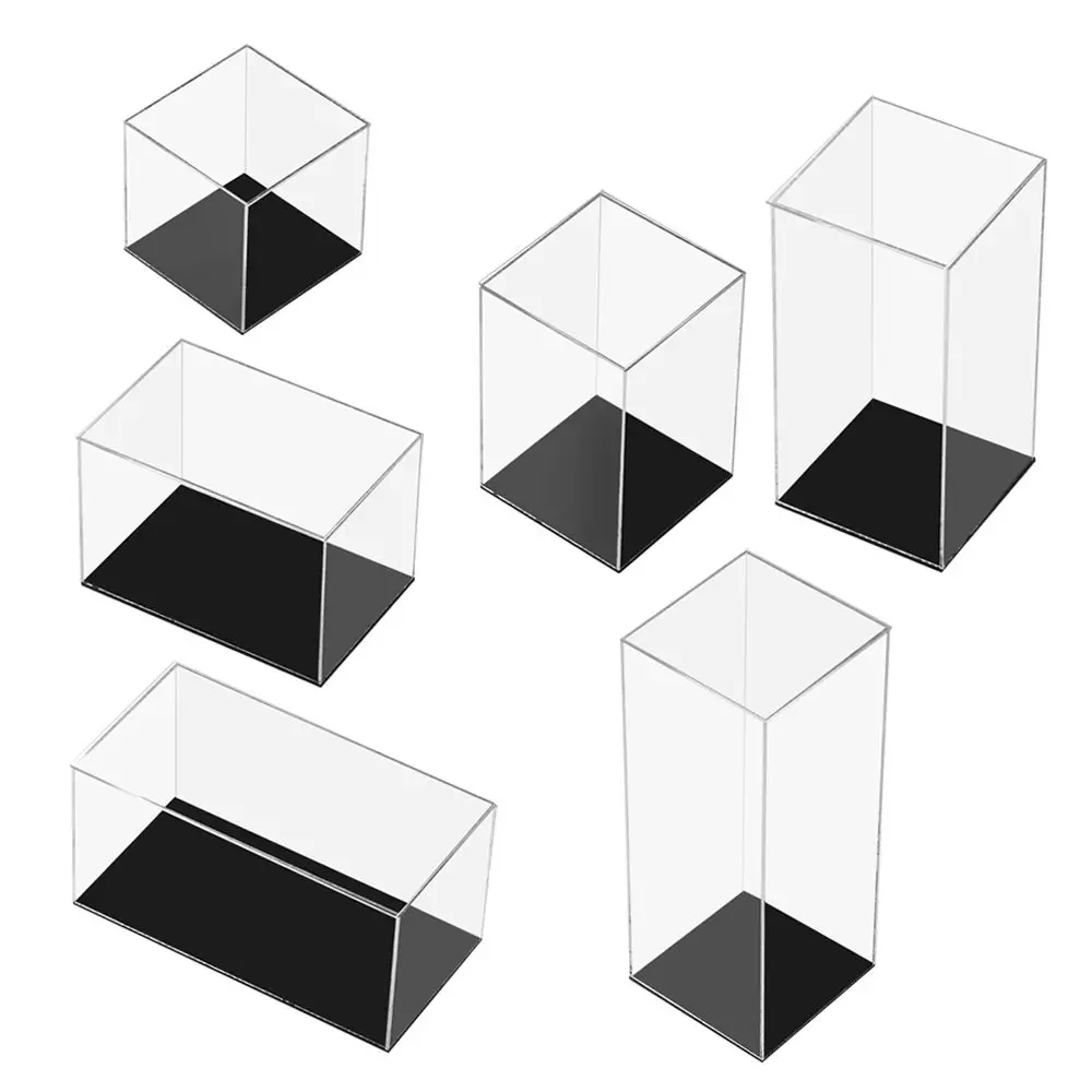 Clear Acrylic Display Case Black Base Dustproof Protection Model Toy Show Box Cabinet Figures Collectibles Storage Holder