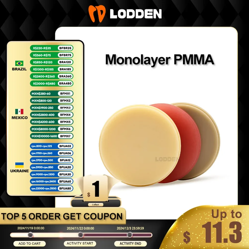 

Lodden Dental PMMA Monolayer 98MM For Dental Lab Material Preshade Monochrome Resin Disc CAM/CAD VITA 16 Color Dentist Materials