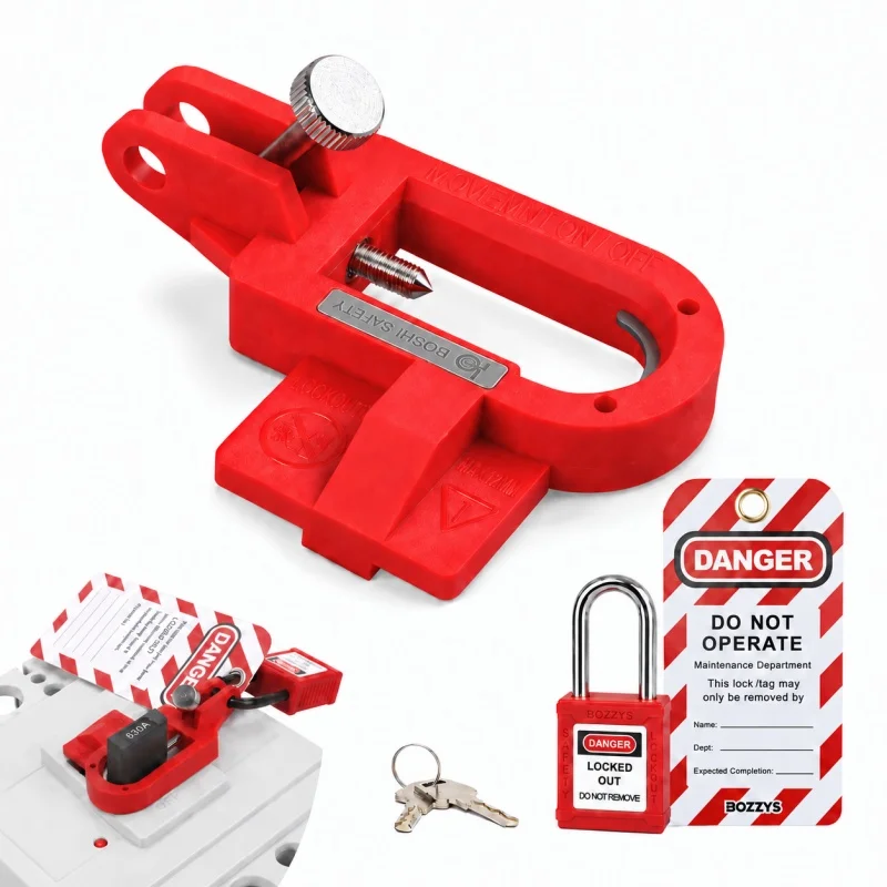 BOZZYS Large Breaker Air Lock LOTO Energy Isolation Device Kit, Screw Type Breaker Lockout with Padlock & Tag, OSHA Compliant