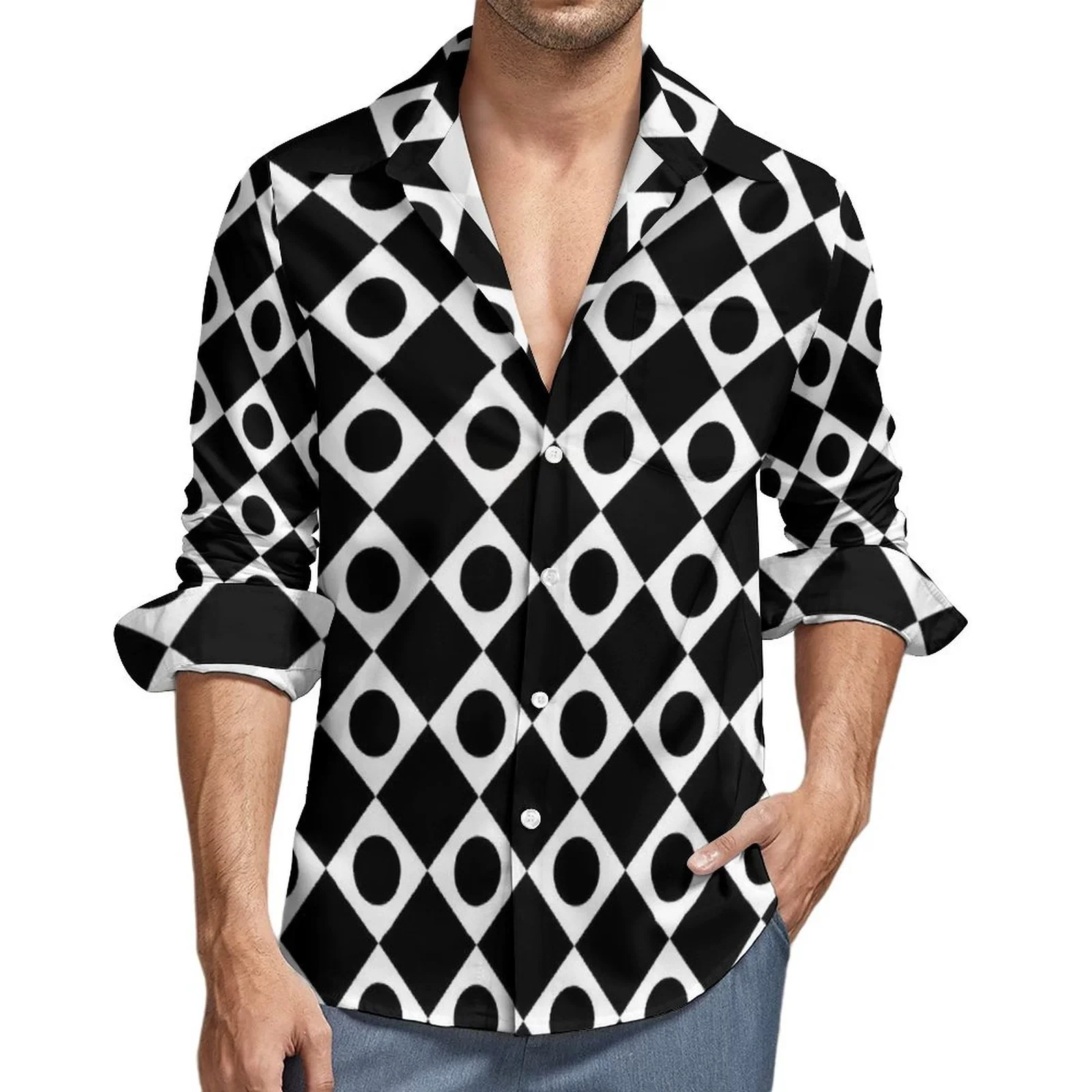 

2025 European and American Popular Men's Luxury Fashion Irregular Pattern Printed Long Sleeve Shirt Button Top