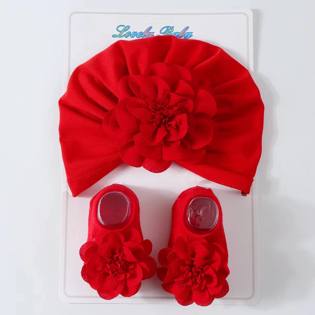 

2pcs Flower Baby Turban Hat Socks Set Lace Floral Newborn Indian Hat Cotton Kids Boat Sock Children Headwear Hair Accessories