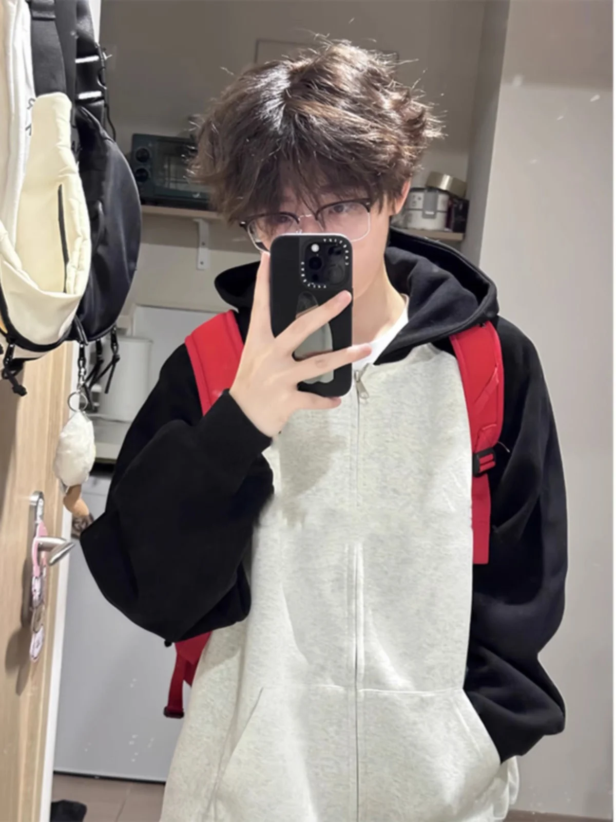 

Heavyweight Hoodie Sweatirt Men's Autumn Winter American Trendy Brand oulder Insert Splicing Color Blo Versatile Pure C...