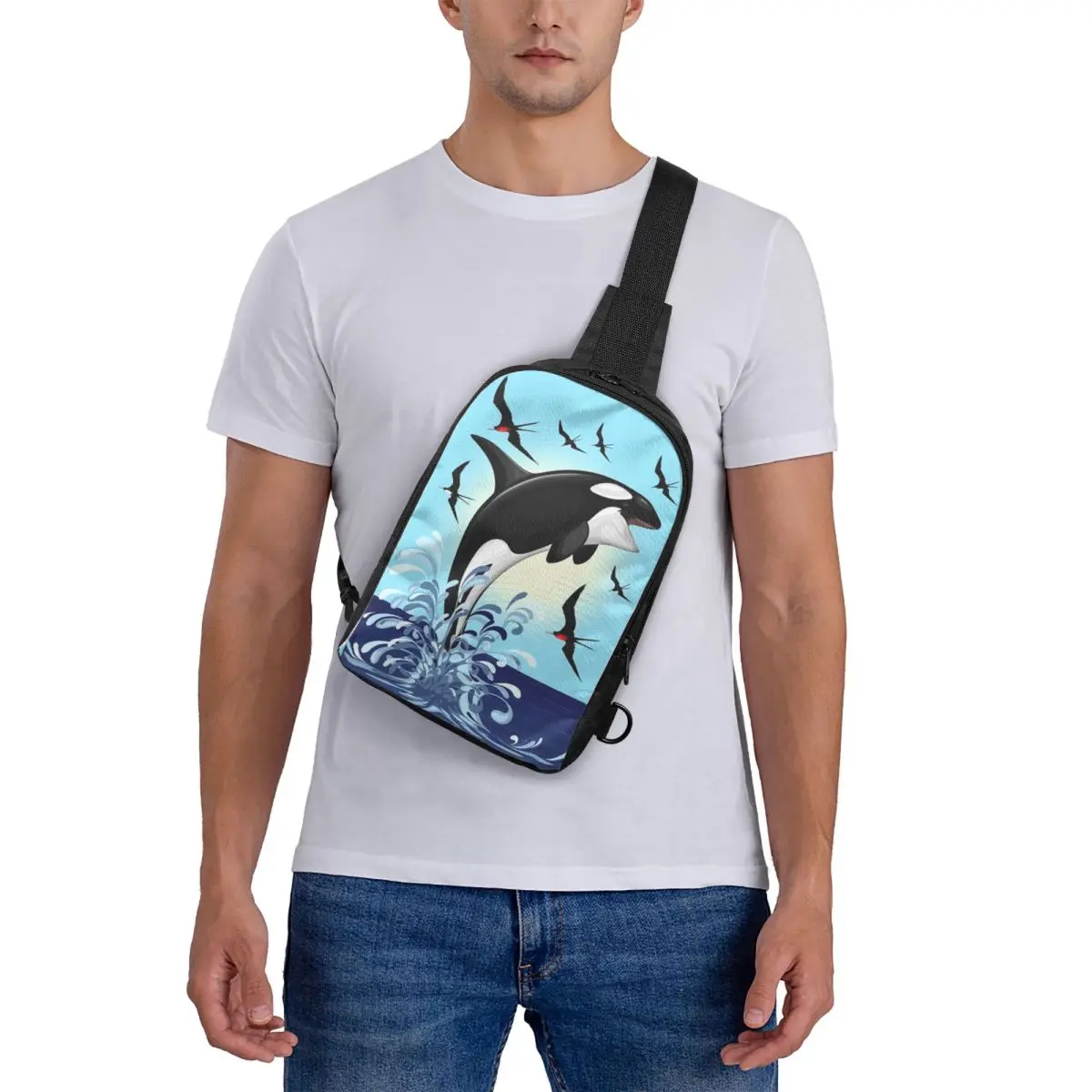 

Orca Killer Whale Jumping Out The Ocean Chest Bag Crossbody Backpack Sling Shoulder Bag For Men Traveling Hiking Daypack