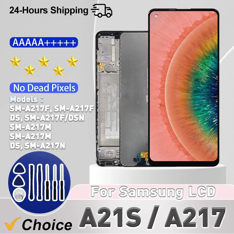 6.5インチA21Sディスプレイスクリーン（フレーム付き）Samsung Galaxy A21S A217F用LCDディスプレイタッチスクリーンデジタイザー交換用