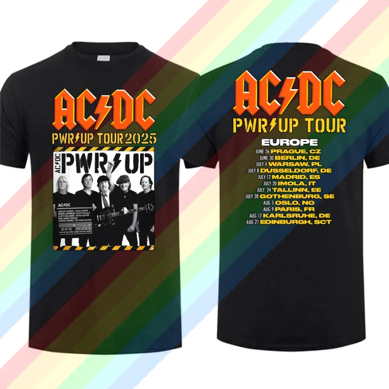 2025 New Men T Shirt Casual AC Pwr Up World Tour DC EUROPE 2025 T-shirt Graphic Summer Short Sleeves 100% Cotton Cool Tee S-3XL