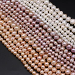 AA White pink purple Round Beads Natural Freshwater Pearls Beads for Jewelry Making Supplies DIY Women Necklace Charms Bracelet