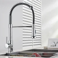 Spring Brushed Nickel Kitchen Faucet Deck Mounted Mixer Tap 360 Degree Rotation Stream Sprayer Nozzle Kitchen Sink Hot Cold Taps 3