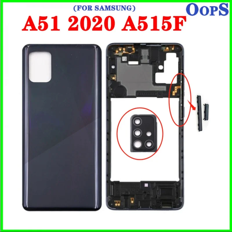 

Back Housing Frame ForSAM Galaxy A51 2020 A515 Back Door Battery Cover Case Middle Frame Bezel With Camera Glass Lens