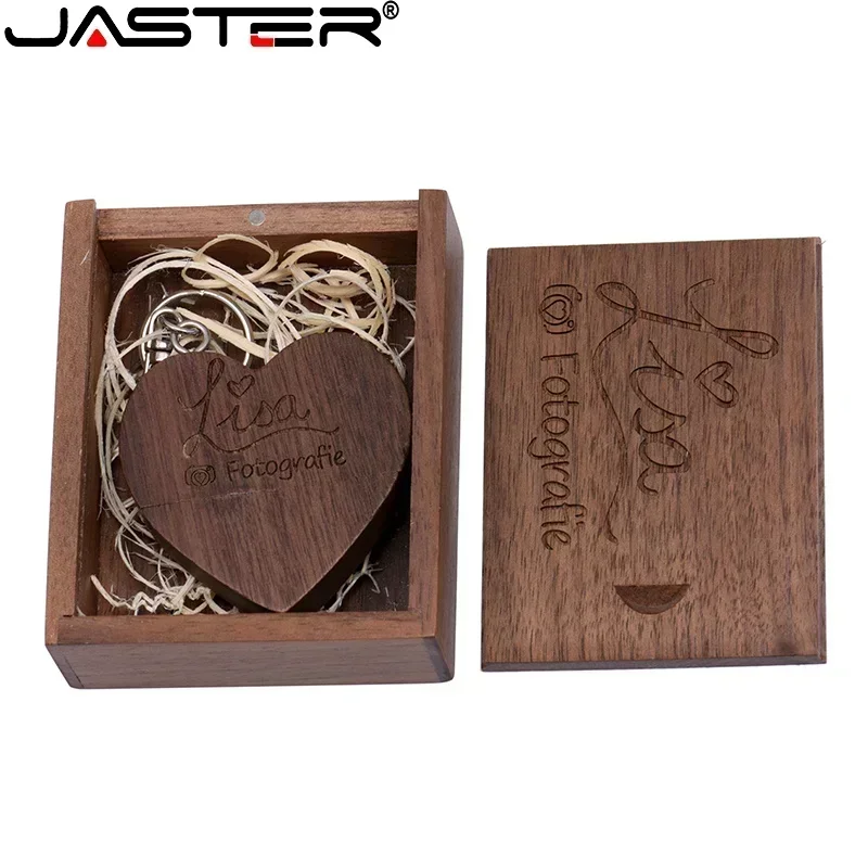 

USB-флеш-накопитель JASTER деревянный в форме сердца, 64-128 ГБ