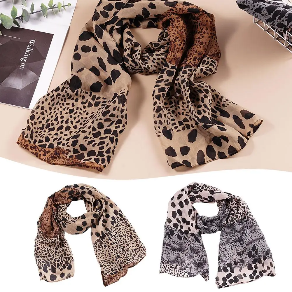 Chiffon Scarf Fashion Leopard Print Scarf Women Scarves Long Soft Wrap Lady Scarf Silk Chiffon Scarves Shawls Muslim Hijab Scarf