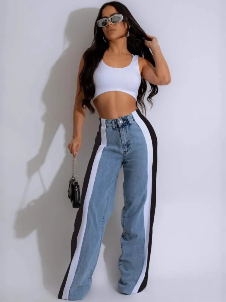 Harajuku Streetwear Retro Fashion Autumn Women High Waist Jeans Loose Wide Leg Straight Loose Denim Trousers Y2K Baggy Pants