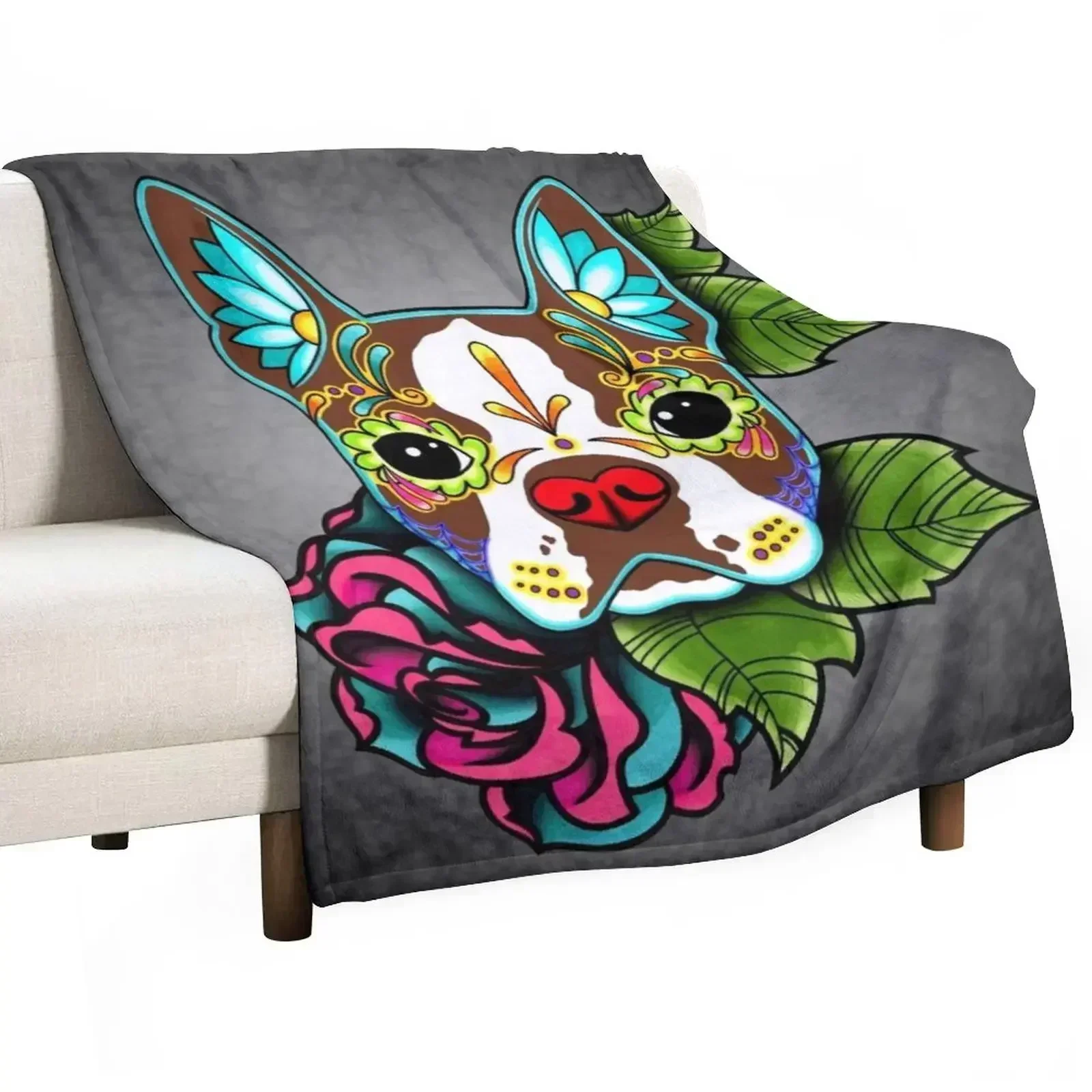 

Boston Terrier in Red - Day of the Dead Sugar Skull Dog Throw Blanket Blankets For Baby Bed Luxury Brand blankets ands Blankets