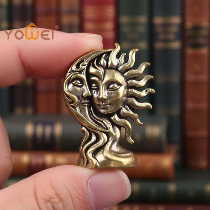 Latest Brass Sun And Moon Figure Vintage Home Decor Figurine Metal Crafts Desktop Decorations Small Ornaments