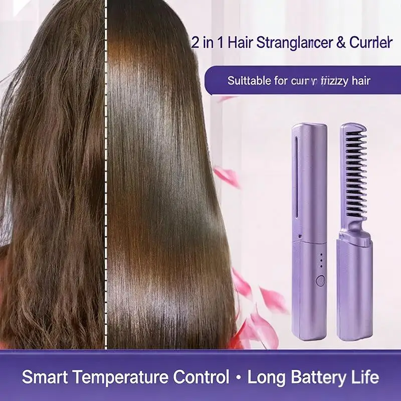 Multi-Functional Heating Professional Hair Straightening Curling Convenient Electric Hair Straightening Comb Hair Curling Brush