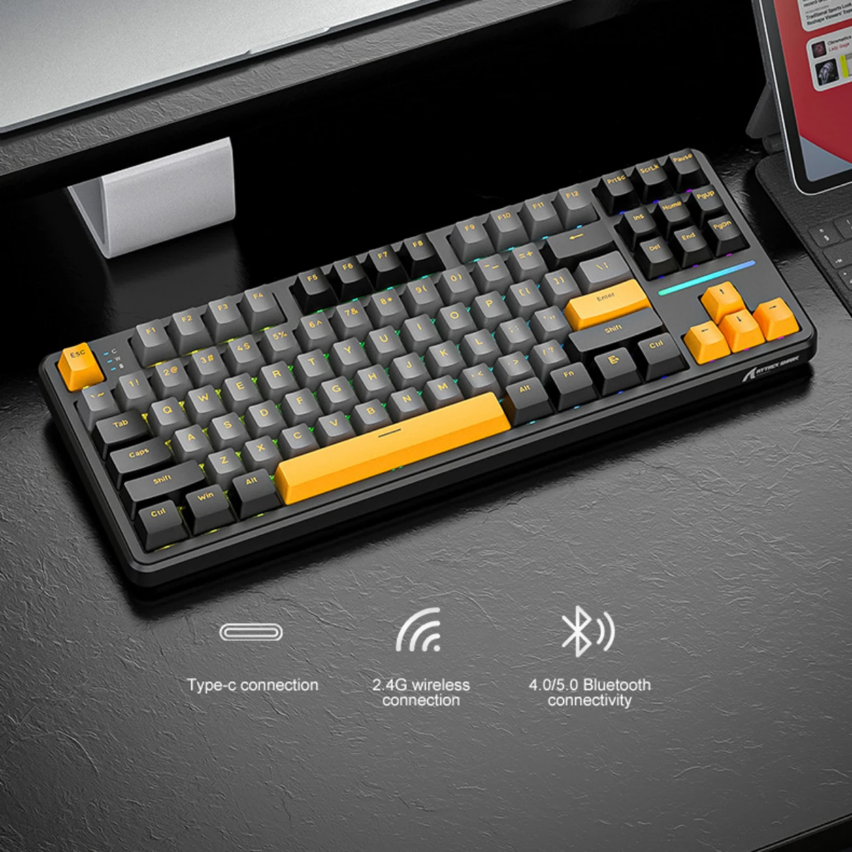 Imagem -05 - Ataque Tubarão-teclado Mecânico sem Fio para Jogos Bluetooth Rgb Retroiluminado Junta Tri-mode Personalizado Lado-gravado