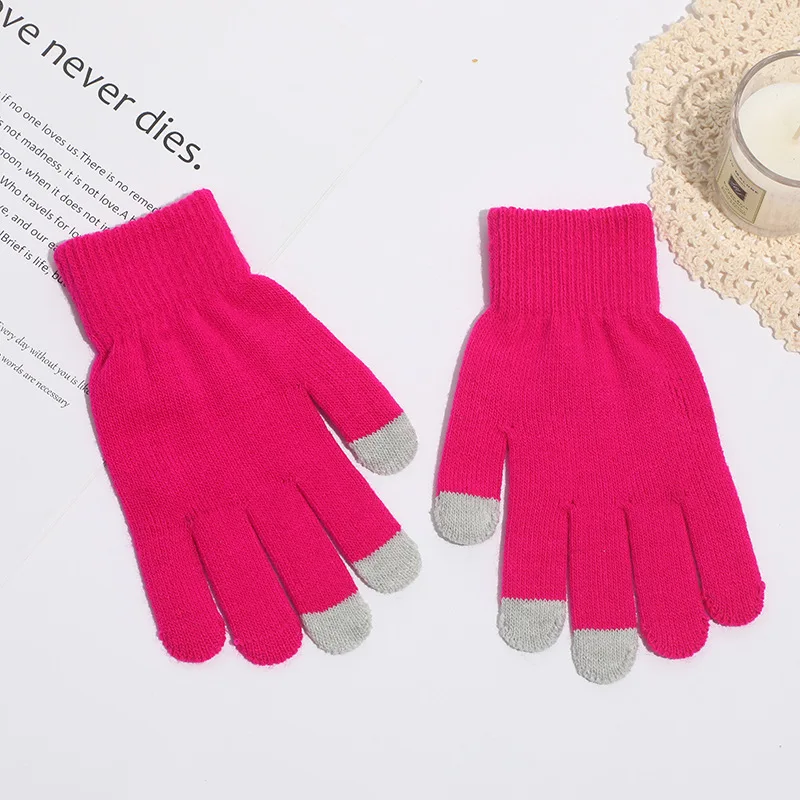 متعدد الألوان الاكريليك ثلاثة أصابع لمس قفازات الخريف الشتاء الدافئة سميكة قفازات الدراجات محبوك خمسة أصابع قفازات #2