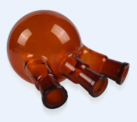 Brown Straight Three Neck Round Bottom Flask Distillation Reaction Bottle 50/100/250/500/1000ml