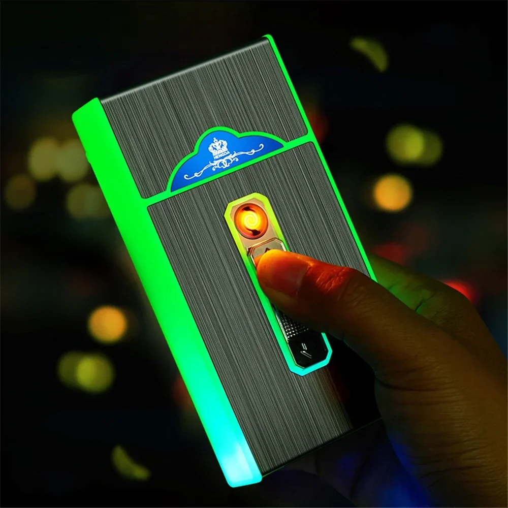 Glowing Long Cigarette Case USB Lighter 5.5mm Cigarettes Whole Pack Waterproof Luminous Box Rechargeable Lighter Smoking Gadgets