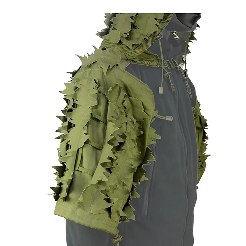 Taktischer Ghillie-Anzug, atmungsaktive Ghillie Viper Hood mit 3D-Blattstreifen, Scharfschützmantel für Wargame, Jagd, CS – Detail 9