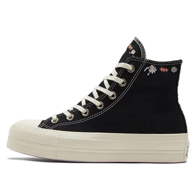 Converse Chuck Taylor All Star Lift daisy embroidery anti slip and wear-resistant high top canvas shoes for women, black