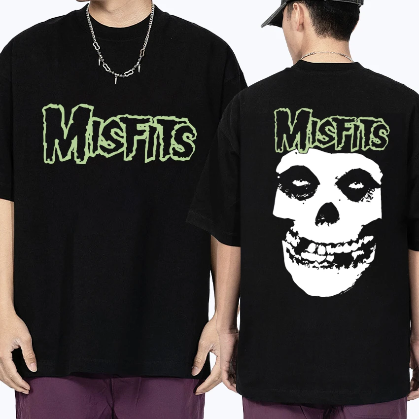 

Horror Punk Misfits Skull Graphic short sleeve t-shirts Unisex 100% Cotton Oversized T shirt Men Women Double Sided Summer Tops