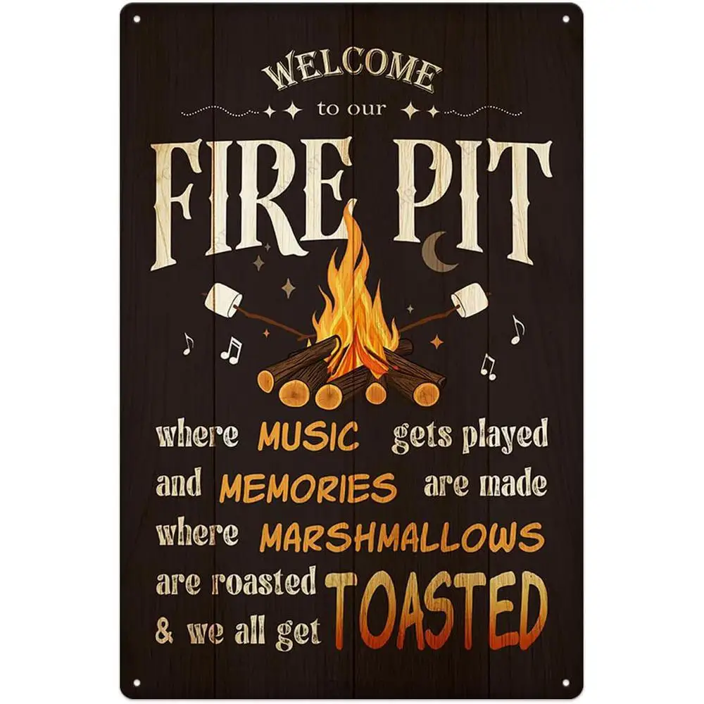 2D Metal Sign Vintage Campfire Wall Decor 12x8 Inch Rustic Indoor Outdoor Hanging Plaque for Home Patio Bar Camper RV Funny Fire