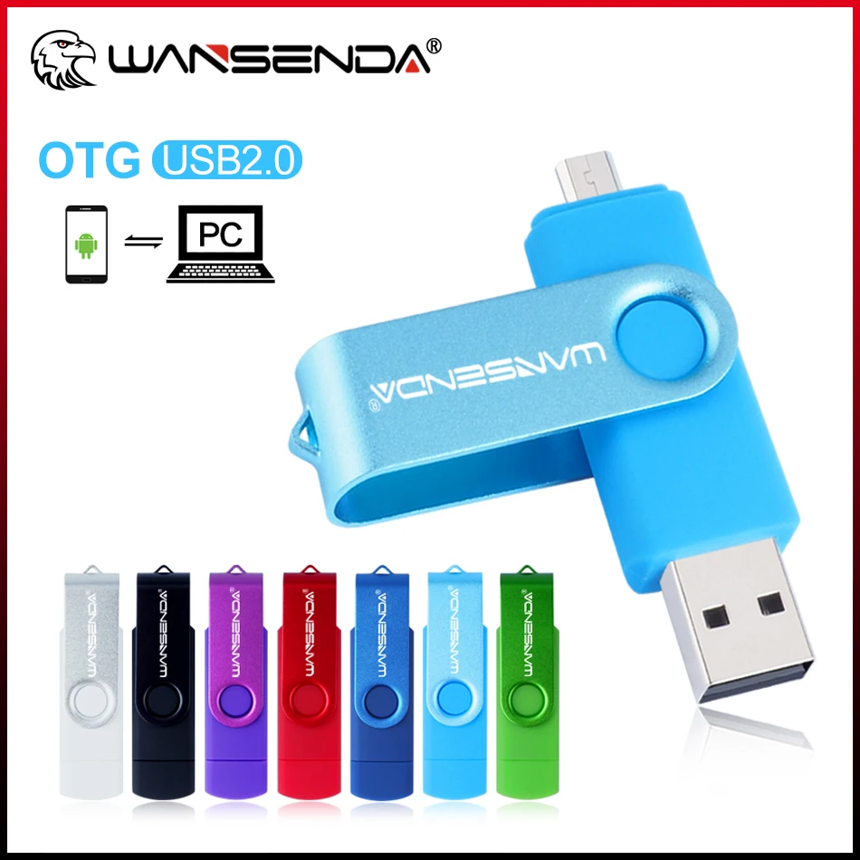 WANSENDA OTG 2 IN 1 USB 2.0 Flash Drive & MicroUSB Pen Drive 8GB 16GB 32GB 64GB 128GB 256GB Rotation Memory Stick U Disk