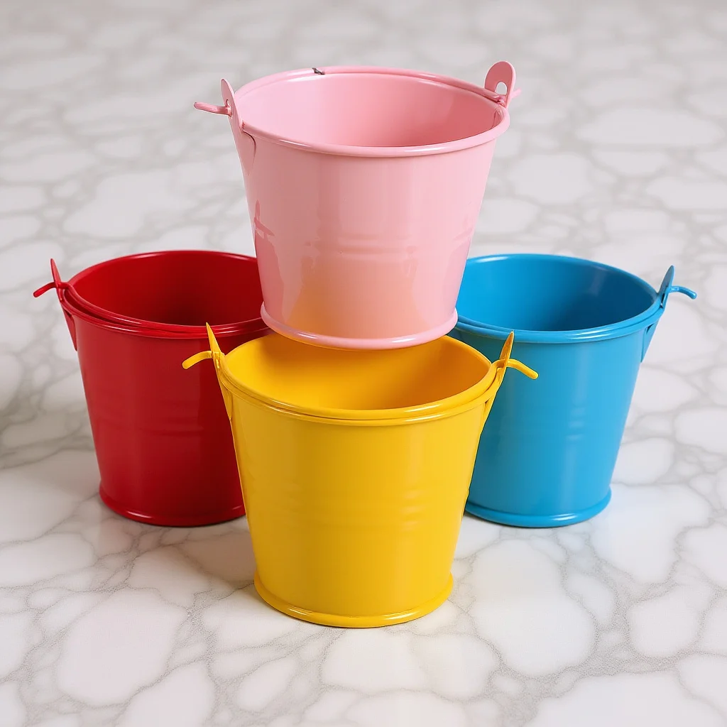 

4Pcs Mini Colorful Metal Buckets Small Tin Decorative Pails Candy Popcorn French Fries Ktv Party Favor Buckets