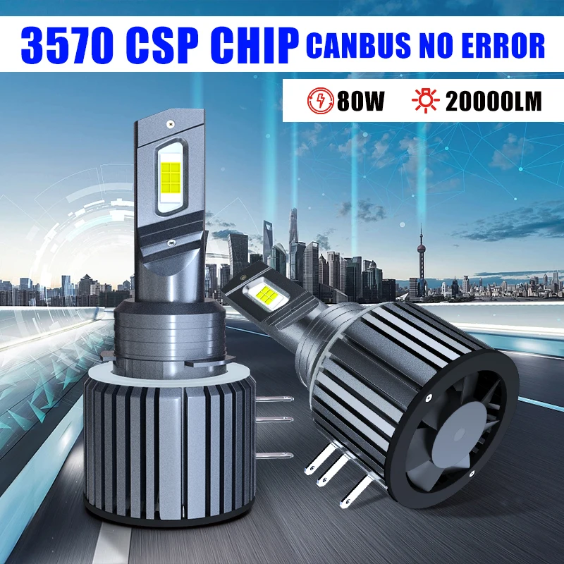 Carshark 2Pcs Turbo H15 Led Bulbs Canbus 80W 40000Lm Car Lights 12V Csp Super Bright Auto Lamps For Vw Golf Audi Kia Bmw