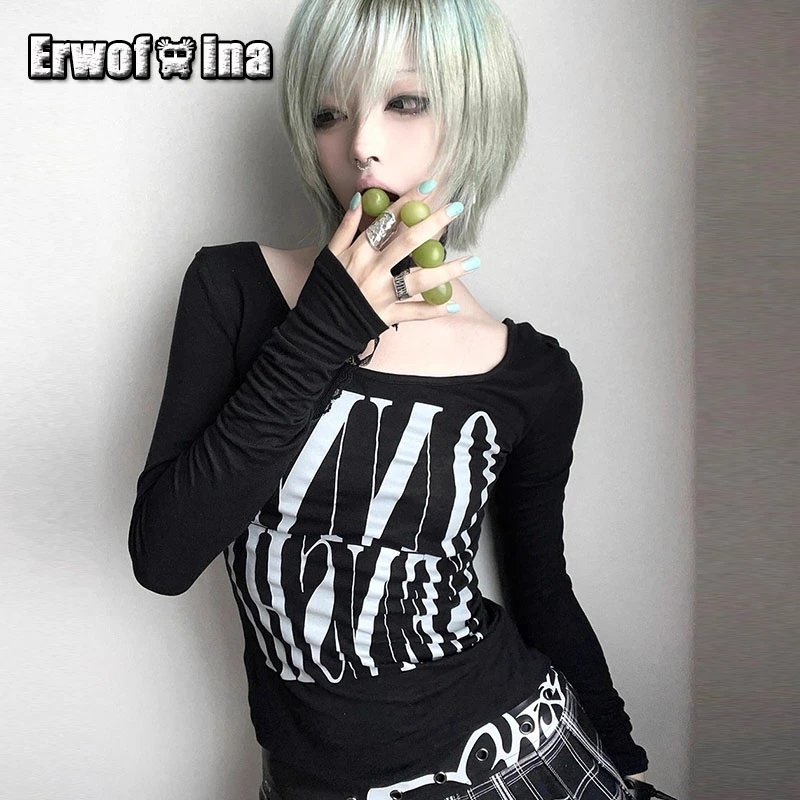 

Erwofeina Gothic Graphic T Shirts Women Clothes Long Sleeve Print 2000s Clothes Y2k Tees Female Clothing Autumn Tops T-shirt